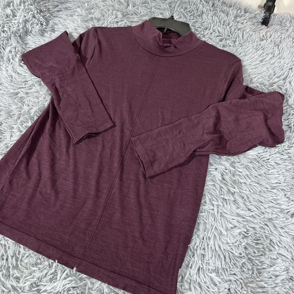 Athleta Top Burgundy XL Ascent Seamless Turtleneck Wool Blend Pullover Womens
